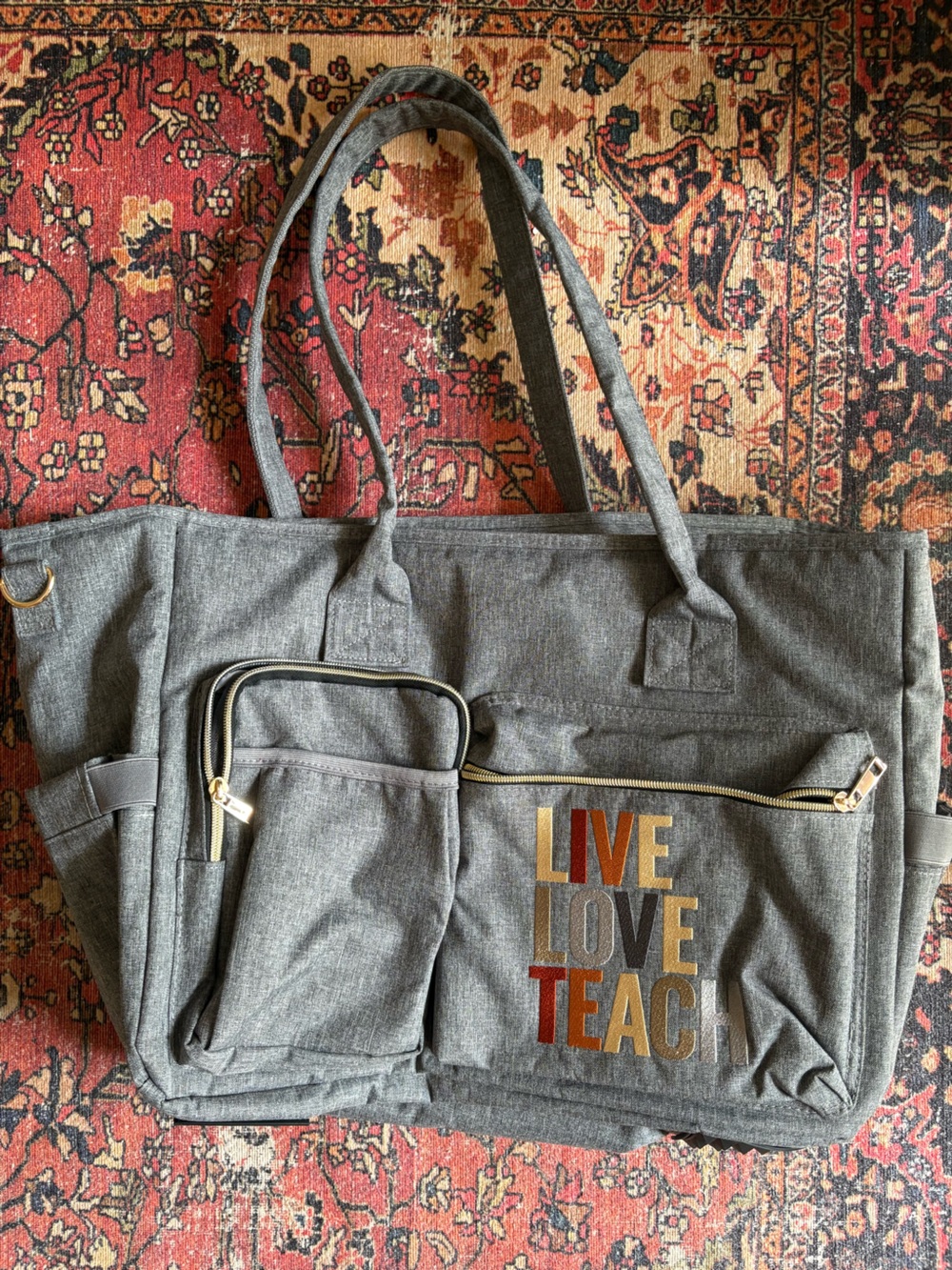 Stylish Gray Tote Bag with 'Live Love' Print